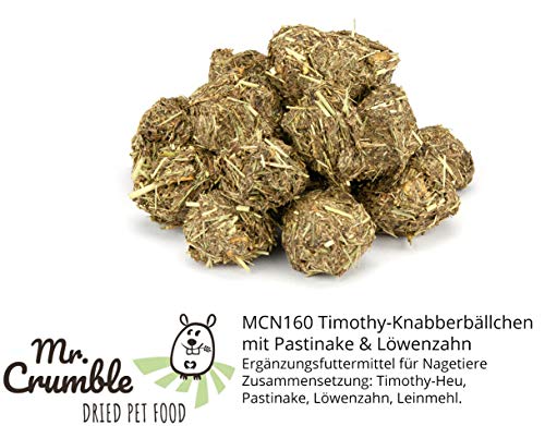 Mr. Crumble Dried Pet Food Knabberbällchen aus Timothy-Heu getreidefrei 6er-Set, Strukturfutter Leckerli für Kaninchen, Meerschweinchen und Degus und andere Nager