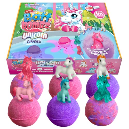 ZIMPLI - 6 x Large Unicorn Surprise Bath Bombs 6 Surprise Unicorn Toys Included Bath Toys for Girls Bubble Baff Bomb Gift Set Xmas Gift