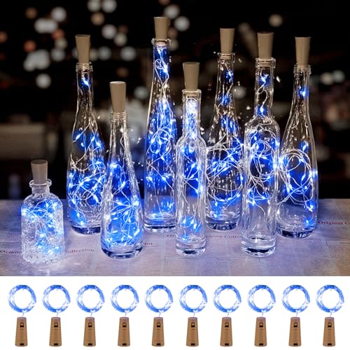 Image of Brightown 10 Pack Wine Bottle Lights with Cork, Blue