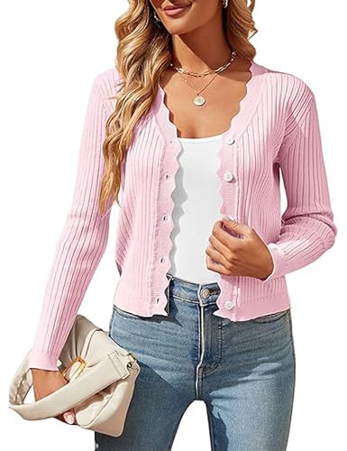 Image of Womens Cropped Cardigan Knit Shrugs Dresses Tops Button Down Long Sleeve Open Front Knit Sweaters