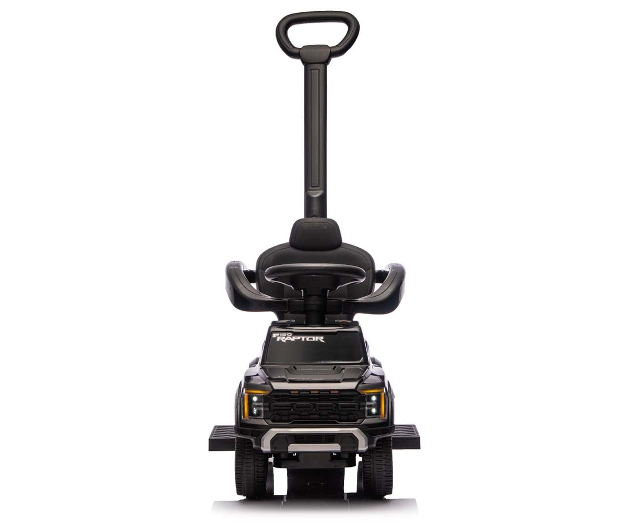 Milly Mally Ford F-150 Raptor 3-in-1 Rutschauto mit Schiebestange | Kinderfahrzeug für 12-36 Monate bis 25kg | Rutscher, Schiebewagen, Sound-Lenkrad, Fußstützen, Kippschutz | Lizenziert (Black)
