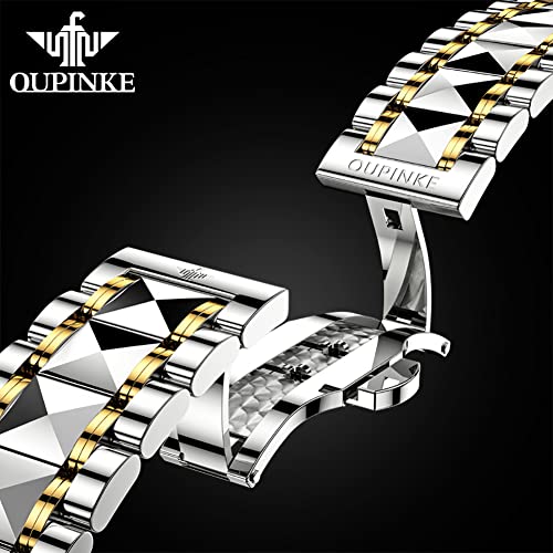 Oupinke Automatic Watches Mens Business Luxury Dress Diamond Wrist Watch Self Winding Mechanical Tonneau Tungsten Waterproof Watch Gift #TOP4