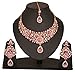 Touchstone Indian Hollywood Filigree White Pink Crystals Wedding Jewelry Necklace in Antique Gold Tone