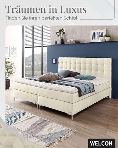 WELCON boxspringbettenshop24.de - Luxus Boxspringbett 140x200 22 Farben Härtegrad H1, H2, H3, H4, H2/H3 und H3/H4 - Polsterbett Hotelbett Doppelbett Bett in grau, hellgrau, dunkelgrau, braun – Bild 4
