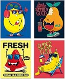 Kitchen Wall Decor, Fun Fruit Wall Art, Lemon Watermelon Fruit Drink Creative Canvas Art Prints for