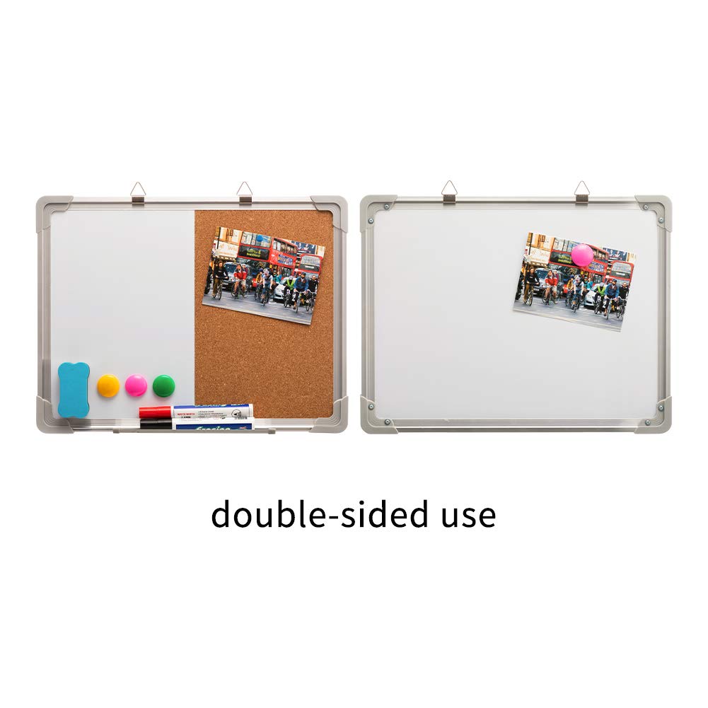 DOEWORKS Kombitafel 40 x 30cm Magnettafel Whiteboard & Kork Pinnwände zum Aufhängen, Doppelseitig Tafel für Hause Büro Schule