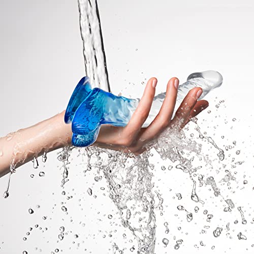 Realistic Jelly Dildo With Suction Cup, Romi Transparent G-Spot Dildo For Female Vaginal Stimulator Male Prostate Massage (Translucent Semi Blue) #TOP6