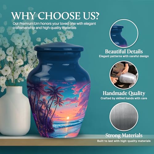 Image of Beach Urn - Human Remains Urn - 3 Inch - Pack of 4 - Miniture Urns for Mom & Dad - Funeral Cremation Urns for Ashes - Burial Decorative for Mom & Dad