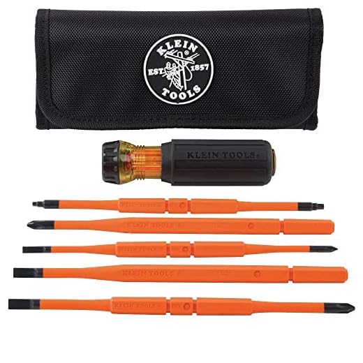 Klein Tools 32288 Insulated Screwdriver, 8-in-1 Screwdriver Set with Interchangeable Blades, 3 Phillips, 3 Slotted and 2 Square Tips