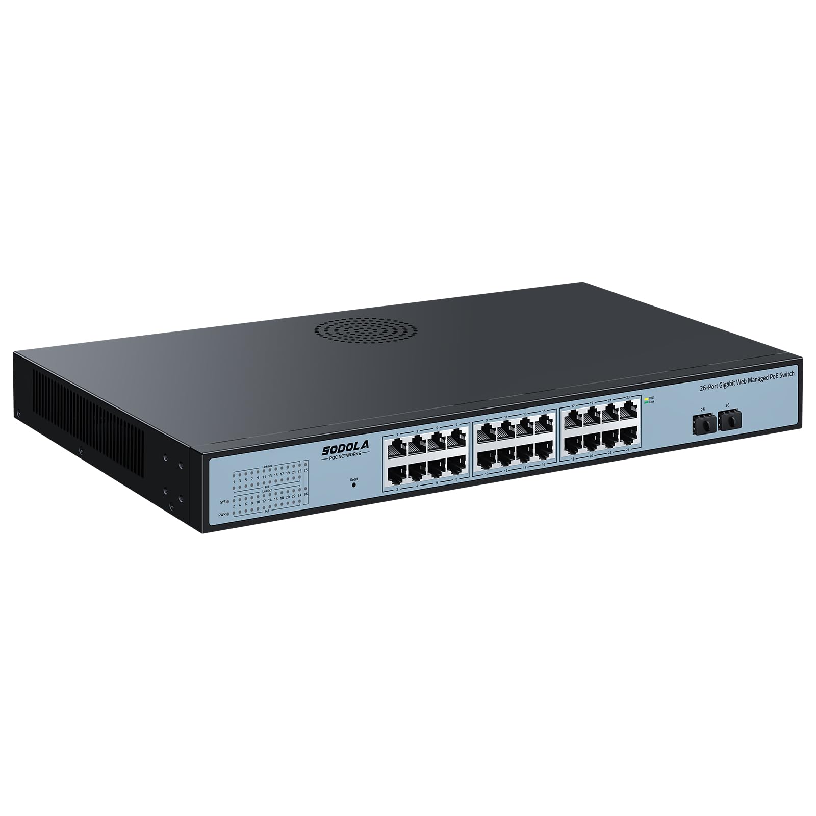 SODOLA 24 Port PoE Gigabit Managed Switch 400W,24 GE PoE Port,2 GE Uplinks, IEEE802.3af/at, 19 inch RackMount, Static Link Aggregation/QoS/VLAN/IGMP Managed Network PoE Switch-image-47