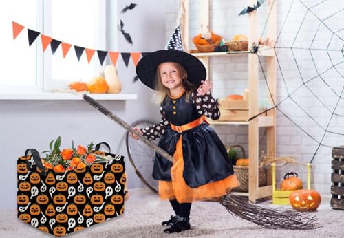 Image of Rectangular Kids Basket,Halloween Basket.Cute Baskets for Room Decor, Pumpkin Baskets with Handles.Books Bins,Gifts Box. (Black Pumpkin)