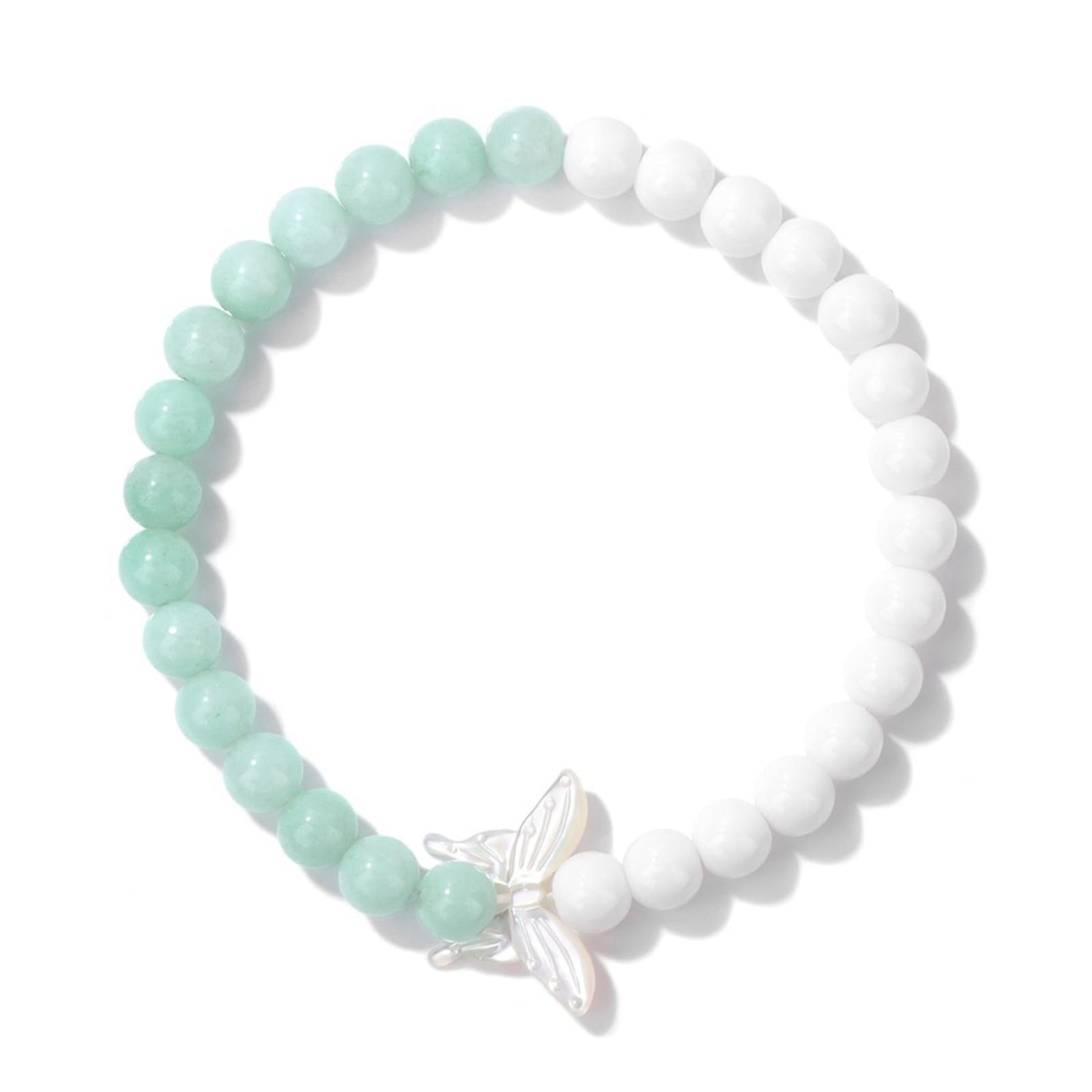 Braccialetto in Pietra Naturale Bracciale Farfalla con Guscio di Pietra Naturale Femminile da 6 Mm Perline di Pietra Vulcanica Bracciale con Cordone Elastico