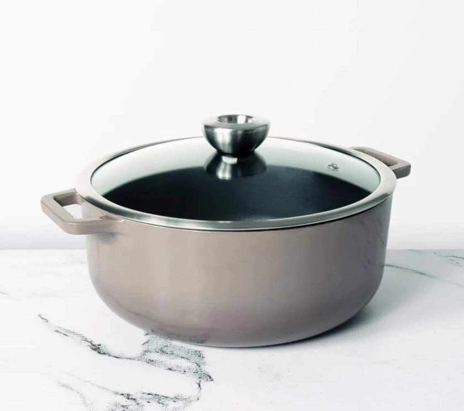 Meyer Enamel Cast Iron Sauteuse | Dutch Oven with Induction Base | Enameled Cast Iron Cookware, 26cm, Grey