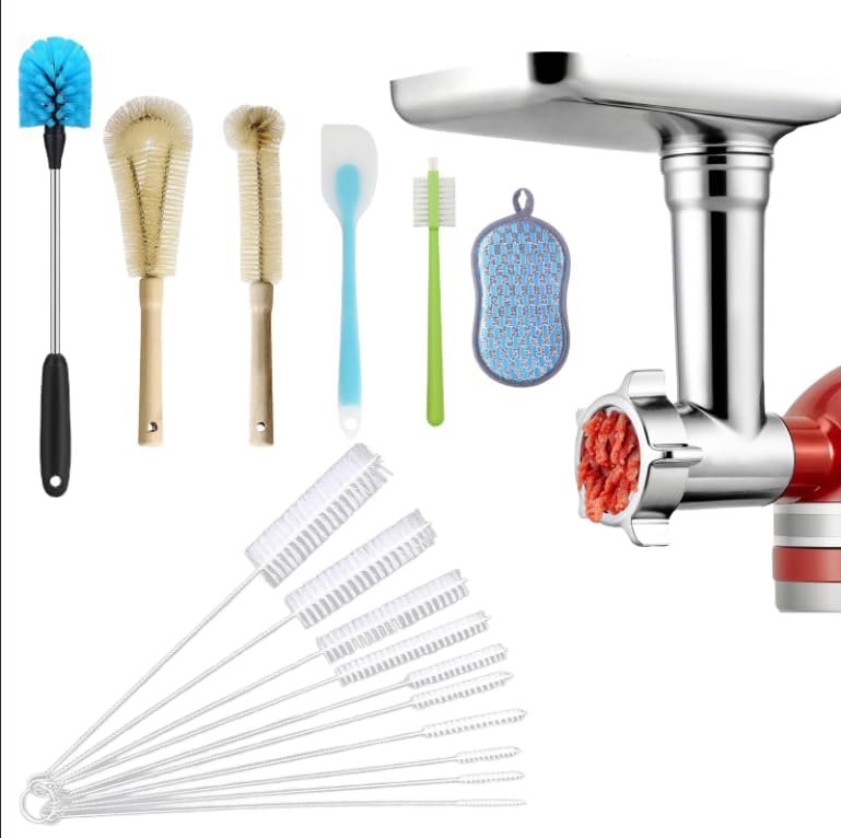 - Heavy-Duty Multi-Purpose Kitchen Brush Set | for Meat Grinder, Mixer & Home Cleaning | Complete Kit for Stubborn Residue Removal (16-Piece Set)