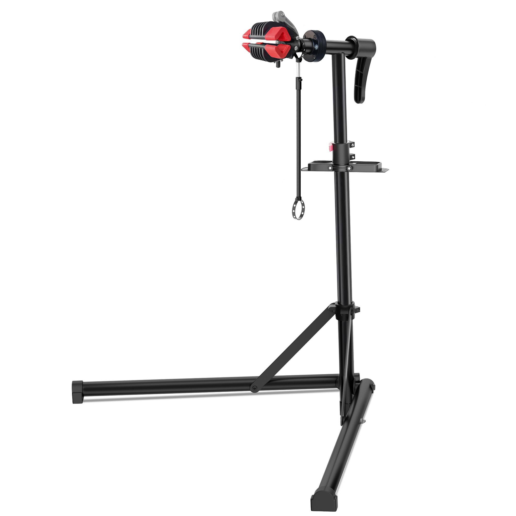 Caballetes para bicicletas, Soporte reparación bicicletas con base bajo centro gravedad estable, bandeja magnética herramientas, cabezal giratorio 360°, plegable, carga máxima 30 kg
