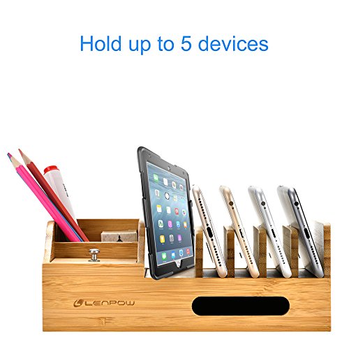 image for GLBSUNION LENPOW Bamboo Charging Station Dock, Desktop Docking Station