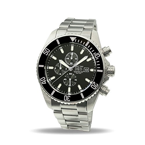 Davis 1741 - Reloj Deportivo Hombre Submarinismo Cronógrafo Sumergible 200M Correa Acero
