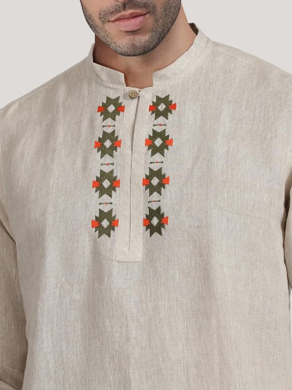Be Active Men's Neck Embroidery 100% Cotton Short Kurta With Mandarin Collar || Short Kurta For Men Cotton || Stylish Short Kurta || Short Kurta Men (Scpl0181 S)