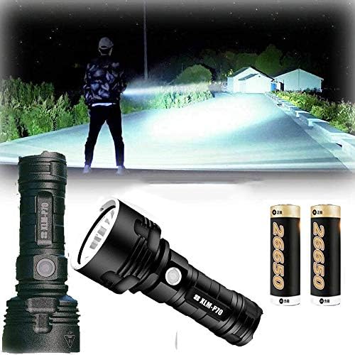 30000-100000 Lumens High Brightness Led Tactical Waterproof Flashlight,Rechargeable Super Bright 3 Modes Zoomable Flashlights,Perfect for Camping, Hiking, Emergency etc (50W-P70, USB+2*Battery)