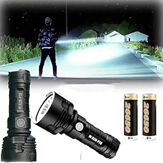 30000-100000 Lumens High Brightness Led Tactical Waterproof Flashlight,Rechargeable Super Bright 3 Modes Zoomable Flashlights,Perfect for Camping, Hiking, Emergency etc (50W-P70, USB+2*Battery)