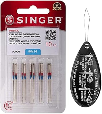 Singer Universal 2020 Sewing Machine Needles, Packet of 10, Size 90/14, Includes Large Needle Threader
