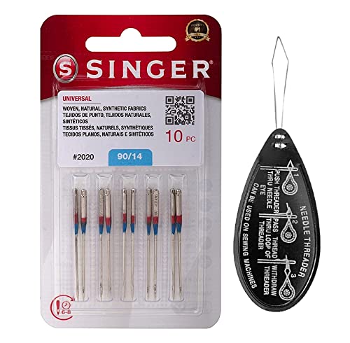 Singer Universal (Universel / Universelle) 2020 Lot de 10 Aiguilles pour Machine à Coudre, Taille 90/14 avec Enfile-Aiguille