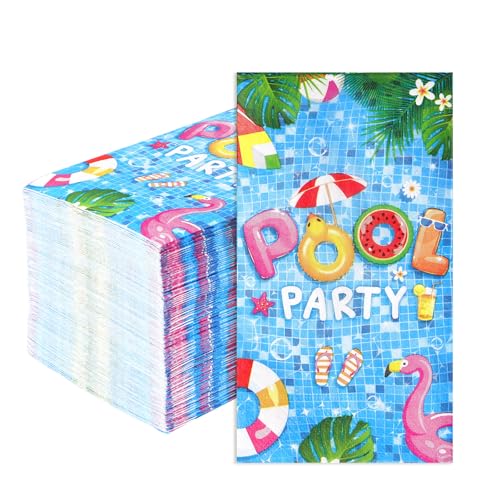100Pcs Pool Paper Napkins 3 Ply Hello Summer Swimming Pool Disposable Absorbent Hand Towels Tropical Beach Guest Bathroom Napkins for BBQ Hawaiian Birthday Dinner Party Decorations