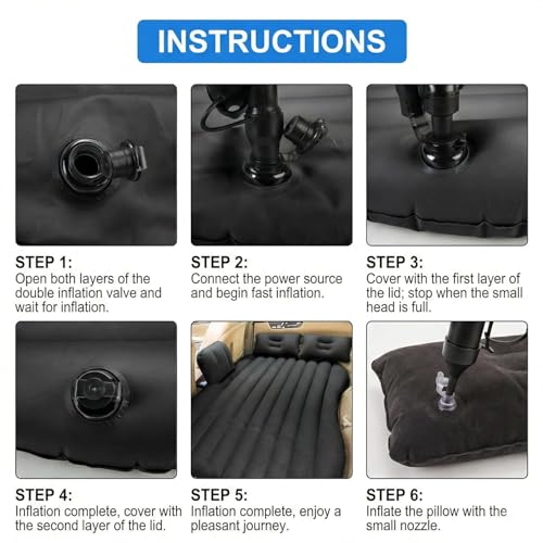 Image of Portable Exclusive Car Air Mattress Car Back Seat Travel Car Sleeping Bed for Kids Inflatable Bed with 2 Pillow & Pump |Quick inflate for Car |Travel for Trips,Camping, Picnic, Pool |Black