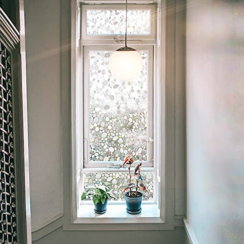 Cottoncolors Window Privacy Film Static Clings Pebble Decorative Covering Stained Glass Rainbow Window Vinyl Non Adhesive For Uv Blocking,35.4X118.1 Inches #TOP4