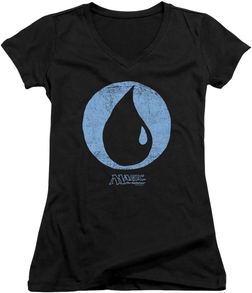 Magic The Gathering Blue Symbol Juniors' Sheer Fitted V-Neck T Shirt