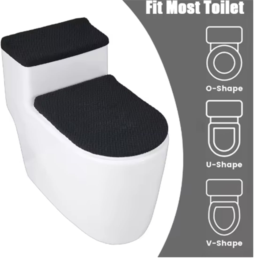 2pcs/set Stretch Jacquard Easy To Disassemble Durable Toilet Seat Cover and Tank Lid Cover with Elastic Bottom for Bathroom Decor