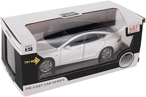 Miniatura 7 de Model S - Coche de juguete fundido a presión de aleación a presión a escala 1:32 a partir de 3 años, auto de juguete con luz y sonido, color blanco