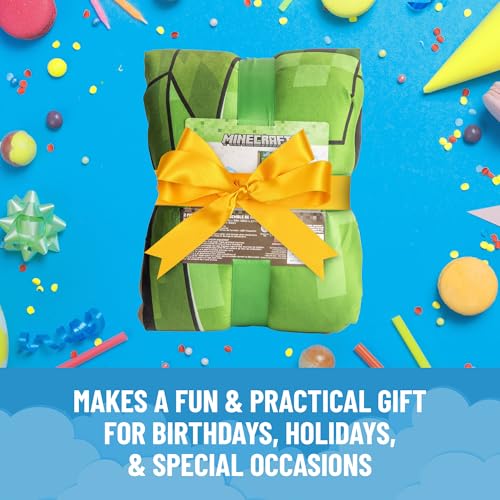 Image of Jay Franco Kids Slumber Bag and Pillow - 54 x 27 Inch Comfy Indoor Sleeping Bag for School and Sleepovers, 2 Piece Set, Green - Minecraft