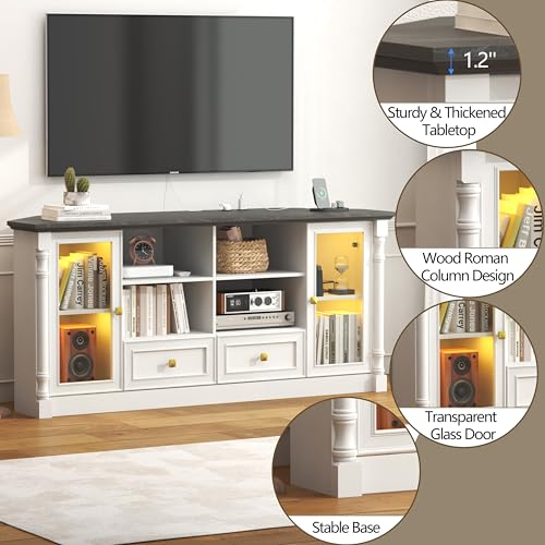 Image of Corner TV Stand for 55 60 65 Inch TVs,Entertainment Center,White