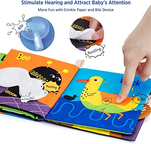 beiens Soft Baby Books, High Contrast Black and White Books NonToxic Fabric Touch and Feel Crinkle Cloth Books Early Educational Stimulation Toys for Infants Toddlers, Baby Girl & Baby Boy Gift Animal