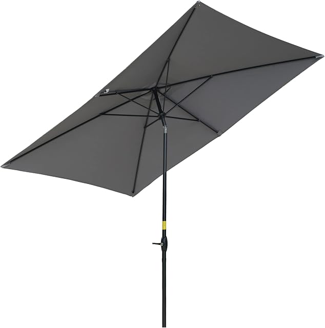 Outsunny 2 x 3(m) Garden Parasols Umbrellas Rectangular Patio Market Umbrella Outdoor Sun Shade w/Crank & Push Button Tilt, 6 Ribs, Aluminium Pole