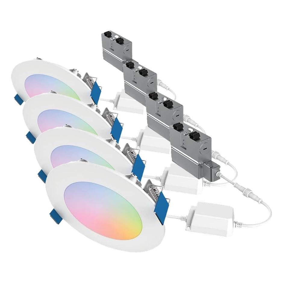 Image of HALO HLB4069WZRGBWMWR 4 inch Smart Wi-Fi Slim Canless LED Downlight Powered by WiZ Pro, Dimmable Full Color with Smart Home Integration| (Pack of 4)