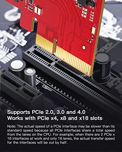 Image of Inateck PCIe to USB 3.2 Gen 2 Card with 20 Gbps Bandwidth, 3 USB Type-A and 2 USB Type-C Ports, KU5211, Red