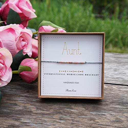 RareLove Aunt Morse Code Bracelets Best Aunt Christmas Gift Women Rose Golden Beads Grey String Bracelet2