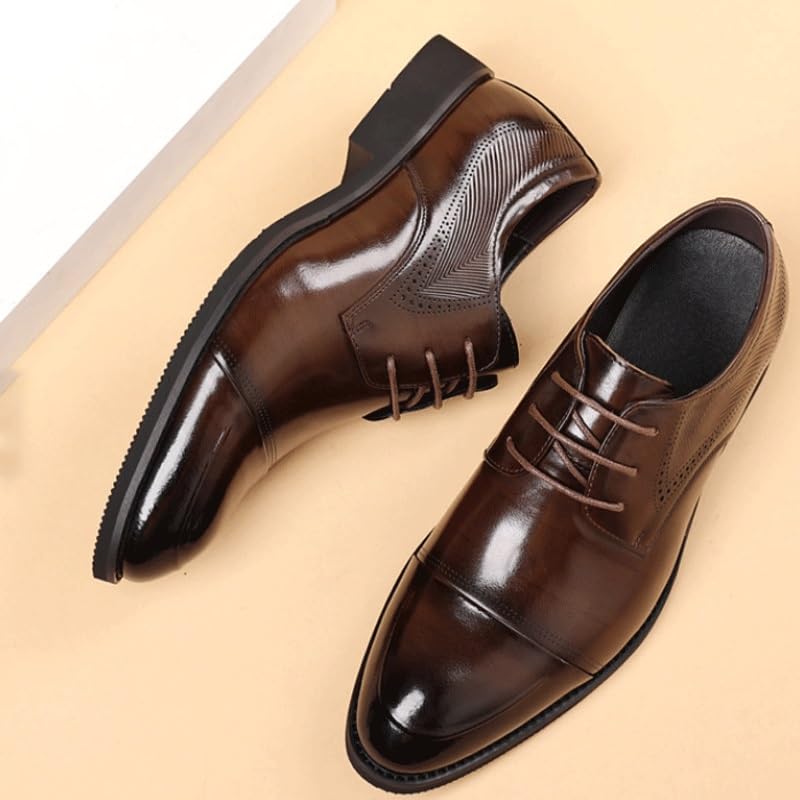 Formal Business Suit Tuxedo Shoes Men's Genuine Leather Lace Up Oxfords Comfort Wide Round Toe Non-Slip Dress Shoes 5