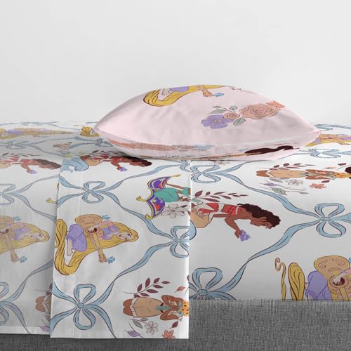 Image of Jay Franco Kids Sheet Set with Fitted, Flat Sheets & Pillow Cover - Ultra-Soft Bedding with Pillowcase for Room Decor, White - Disney Princess, 3 Piece Twin