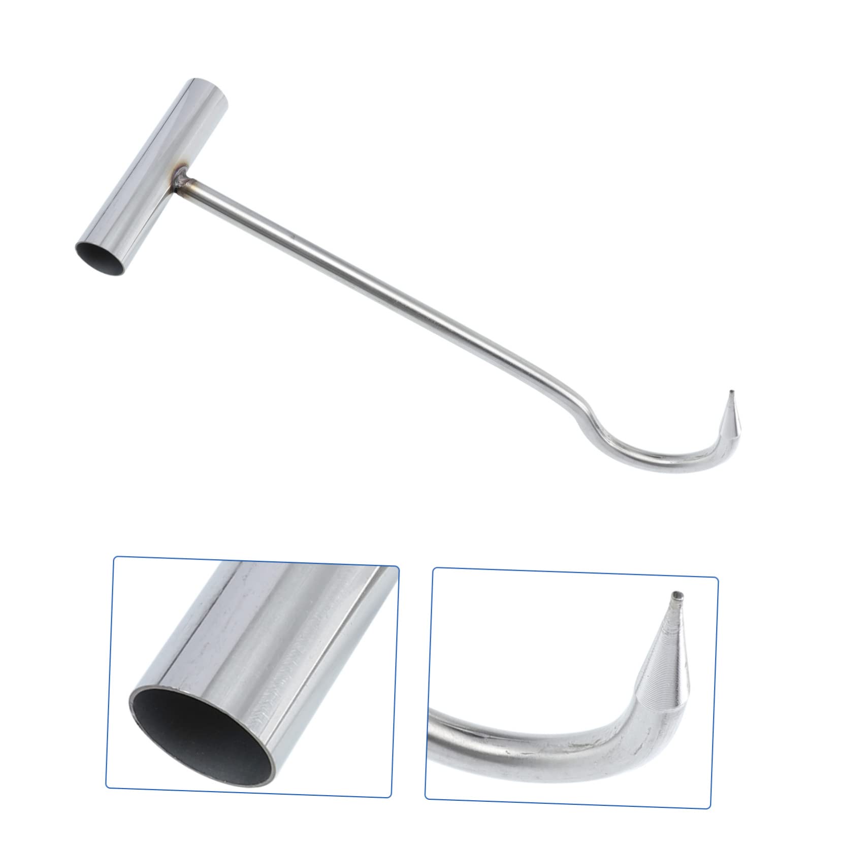 Garneck Stainless Steel Manhole Cover Hook Hanging Hooks Rack Kit Manhole Hook Meat Drain Grate Lifter Rotary Tool Larding Butchering Heavy Duty Hangers for Clothes Fryer Pour Hose Silver