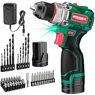 HYCHIKA Drill Set, True Brushless Power Drill Driver 16.8V Cordless Compact Drill Woman Man,410 IN-LB, LED Light,2 Variable Speed 23+1 Torque 3/8" Keyless Chuck, 1 Lithium-Ion Battery