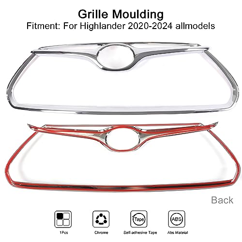 For Toyota Highlander Grille Mesh Cover Trims, OEM Style Sporty Luxury Front Grille Frame for Highlander 2025 2024 2023 2022 2021 2020 L, LE, XLE, Nightshade, Bronze Edition, Limited, Platinum- Chrome