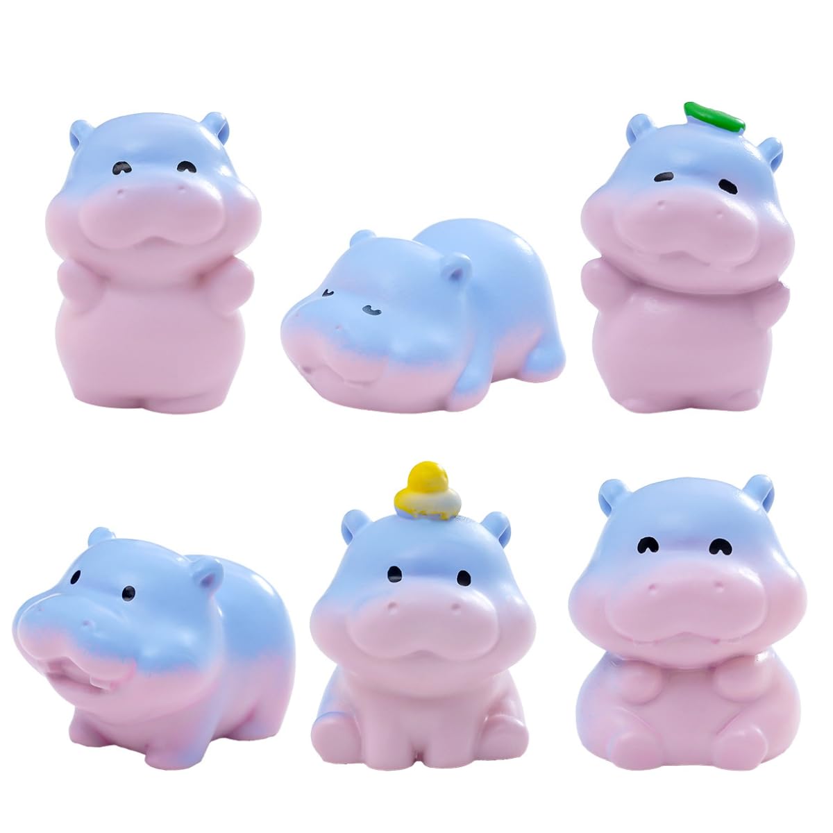 FOLANDO Little Hippos Figure Set, 6 Pcs Mini Hippo Figurines cute Hippos Ornaments Garten Statue Decoration Resin Animal Figures Sculpture Micro Landscape Desk Office Car Dashboard Decor (Hippos)