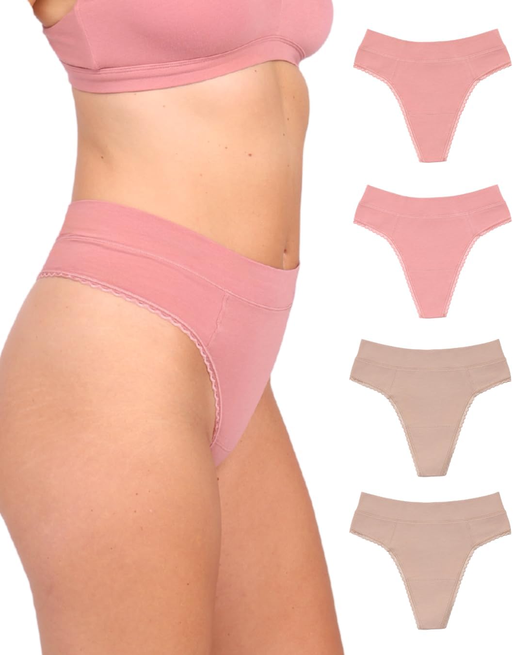 La Coochie Organic Cotton High Rise Thong Underwear, 4 Pack
