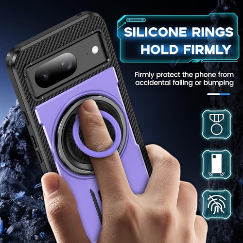 Coque Google Pixel 8 antichoc double couche avec anneau support violet