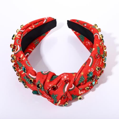 Yahpern Christmas Headband For Women Holiday Christmas Accessories Xmas Tree Snowflake Reindeer Candy Cane Knotted Headband Jeweled Crystal Pearl Wide Top Knot Headband Festive Holiday Hair Accessory Gifts thumb #6