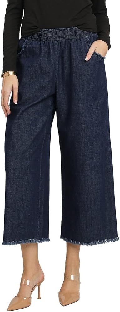 Easel Umgee USA Washed Denim Pants with Fringe Hem