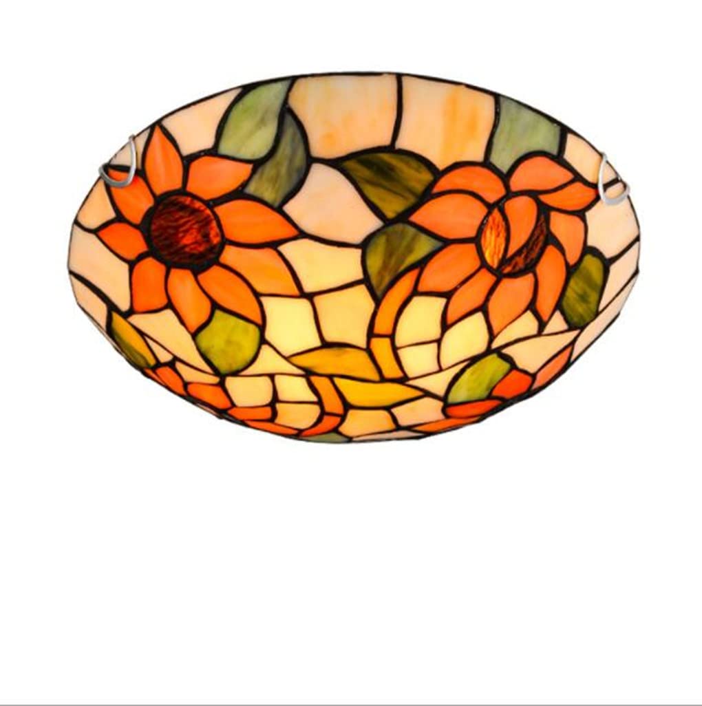 SXYSXYSXY Vintage Ceiling lamp round Sunflower ceiling lights European Stained glass bedroom Bathroom lamp Corridor lamp bedroom coffee shop living room corridor balcony decoration E27 Ø30cm